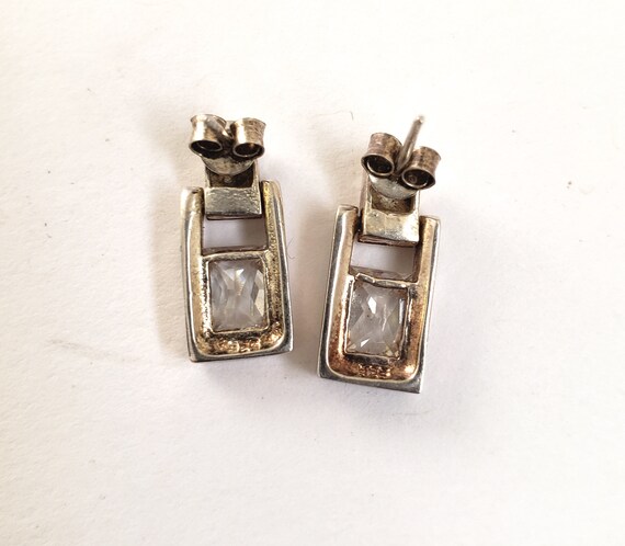 Sterling Silver Rectangular Crystal Pierced Earri… - image 4
