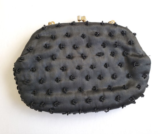 Black Beaded and Sequined Festoon Evening Bag Pur… - image 3