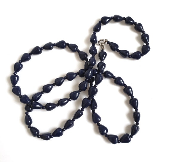 Navy Blue Opaque Glass Bead Opera Length Necklace - image 3