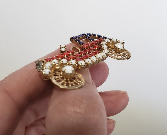 Red White and Blue Rhinestone Patriotic Car Automobile Brooch Pin View 4