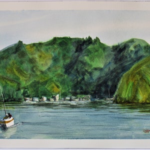 Verlassen Hafen - Original handgefertigte Aquarell-Landschaftsmalerei 12 x 16 Zoll