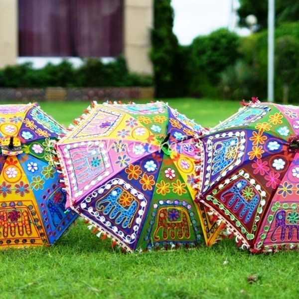 Indian Wedding Umbrella Sun Parasol Decoration Cotton Elephant Design Garden Umbrella