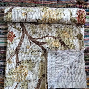 Reversible Cotton Kantha modern Art Floral Queen Kantha Boho Hippie Bedspread Kantha Throw Blanket Quilt