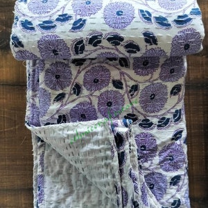 Boho Floral Indian Quilted Kantha Throw Reversible Bedding hippie throw bed cover quilt kantha