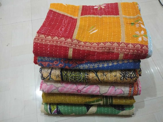 Wholesale Lot 5 Pc Kantha Quilt Cotton Handmade Vintage Bedspreads Boho Blanket