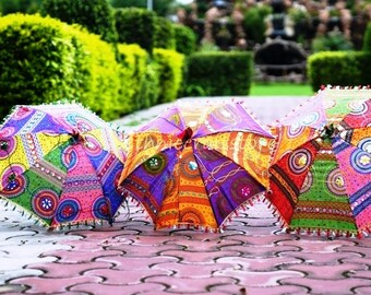 10 PCs Mix Lot Indian Wedding Decoration Umbrella Decoration Sun Parasol Cotton Umbrella Party Decor Embroidered Umbrella