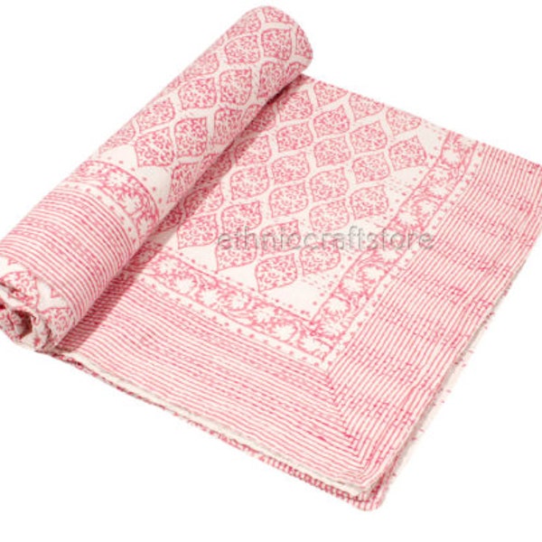 Indian kantha Quilt printed Throw Boho hippie Quilted Queen Cotton Throw Boho Blanket Kantha