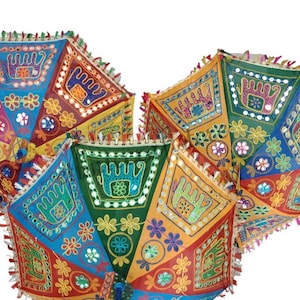 Broderat elefantmönster dekorativt paraply – Jaipur Sitara solparasoll