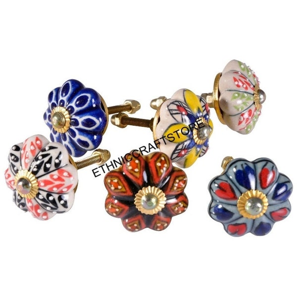 Indian Ceramic Knobs Pulls handle Ceramic Cabinet Cupboard Hardware Knobs Kitchen Set Knobs