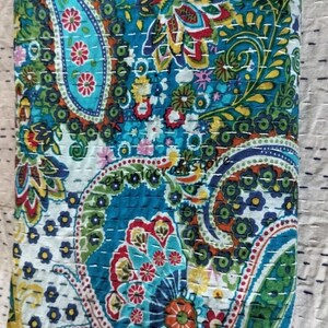 Kantha Quilt Queen Cotton Paisley Reversible Bedding Hippie Quilt Kantha