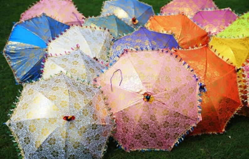 Multi Color Assorted Silk Decorative Umbrella Sun Parasol Decorative Embroidered Wedding Party Office Event Decor Umbrella image 3