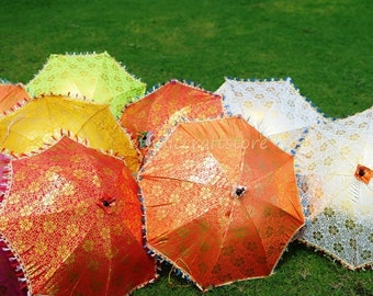 Paraguas indio al por mayor para Mehndi, de seda, con flores, tradicional Haldi, decorativo para fiestas, sombrilla de boda.