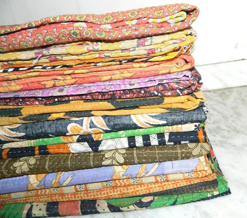 20 PC Lot Wholesale Vintage Kantha Quilt Throw Blanket Bedding India Bedspread