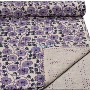 Cotton Quilt Kantha Blanket Throw Boho Hippie Reversible Quilted Queen Kantha Bedspread Bed Cover Quilt Purple Kantha Quilt