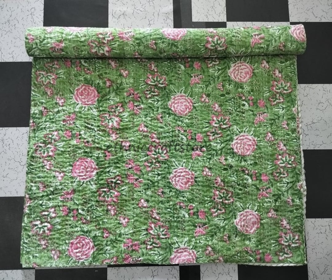 New Print Indian Kantha Quilt Kantha Bed Cover Indian Kantha Bedspread