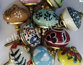 Keramik Türknäufe Hand bemalt mehrfarbig verschiedene runde Schrank Schublade Knäufe Griff Pulls