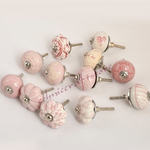 Drawer Pulls Ceramic Pulls Furniture knob Ceramic Door Knobs Pink Various Hand Painted Designs Cupboard Kitchen Cabinet