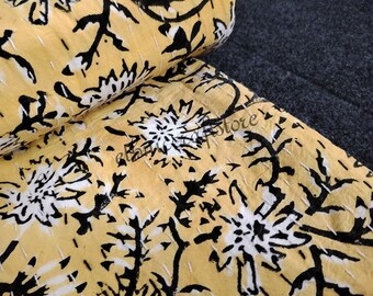 Indische Hand Block Gelb Farbe Neues Schönes Design Decke Sommer Kantha Queen Boho Hippie Kantha Quilt