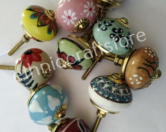 Wholesale 10 PC Indian Ceramic Door Knobs Pulls Decorative Knobs Hand Painted Cupboard Floral Knobs Dresser hardware knobs