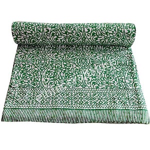 Indian Hand Block Kantha Quilt Print kantha Bed Cover Blanket 100% Pure Cotton Bedding Coverlet kantha Winter Quilt kantha