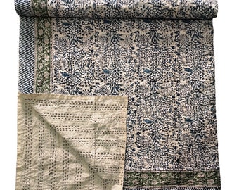 Handblockdruck Kantha Quilt Boho Bettwäsche Reversible Tagesdecke Dekorative ethnische Queen-Size Bettdecke werfen gesteppt