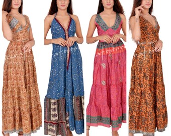 Multi Color Assorted Design Indian Silk Dress Wedding Assorted Design Maxi Wrap Dress ( 1 PC )