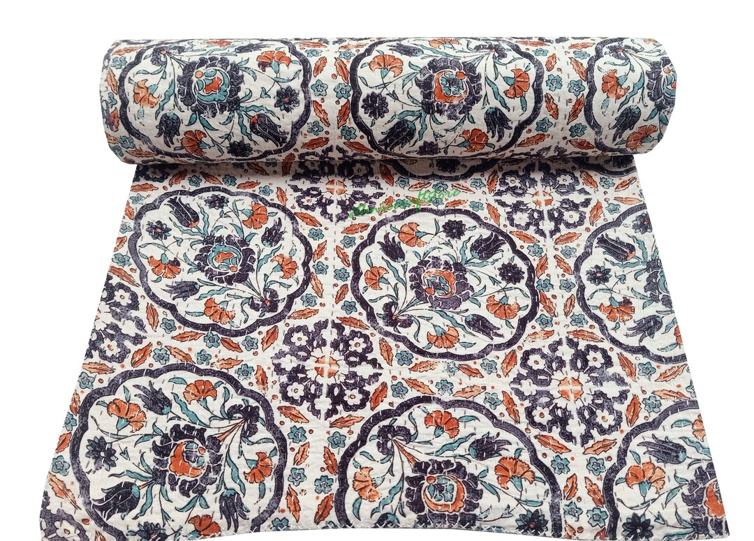 Queen Size Bedspread Quilt Indian Hand Block Print Bedspread Etsy