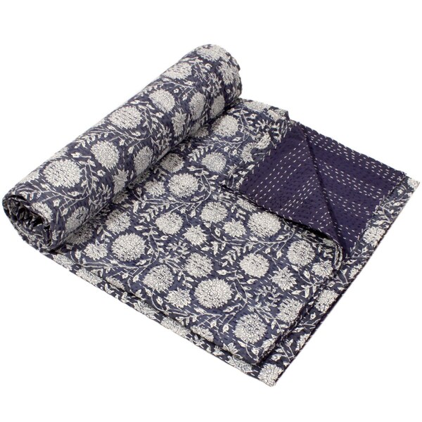 Kantha Quilt Indian Throw Reversible Blanket Cotton Bohemian Boho Quilt Bedding Coverlet Summer Quilt Kantha King Quilt