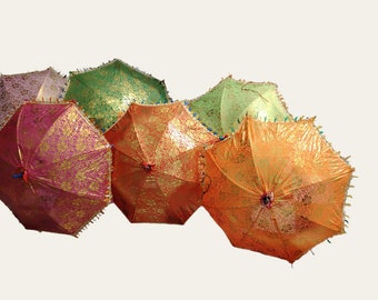 10 PC Mix Lot Indian Wedding Umbrella Sun Parasol Decorative Umbrella Boho Silk Art Mehndi Umbrella