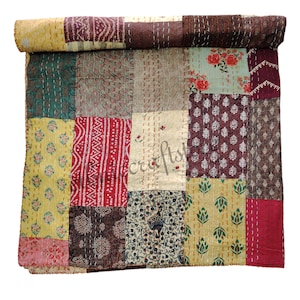 Indian Kantha Quilt Kantha Bedspread Cotton Blanket Gudari Quilt Kantha Boho Hippie Quilt Kantha