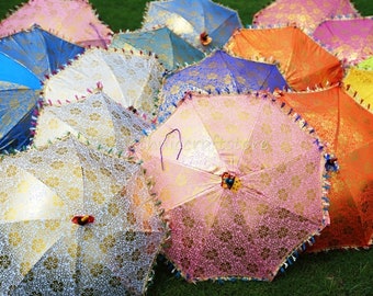10 PC Indian Silk Wedding Umbrella Sun Mehndi Decorative Party Decor