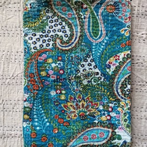 Indian Cotton Floral Paisley Kantha Quilt Boho Bohemian Reversible Bedding Bedspread Throw Quilted Coverlet Printed Quilt
