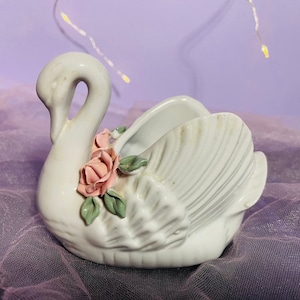 White Swan Ceramic with Rose Accent