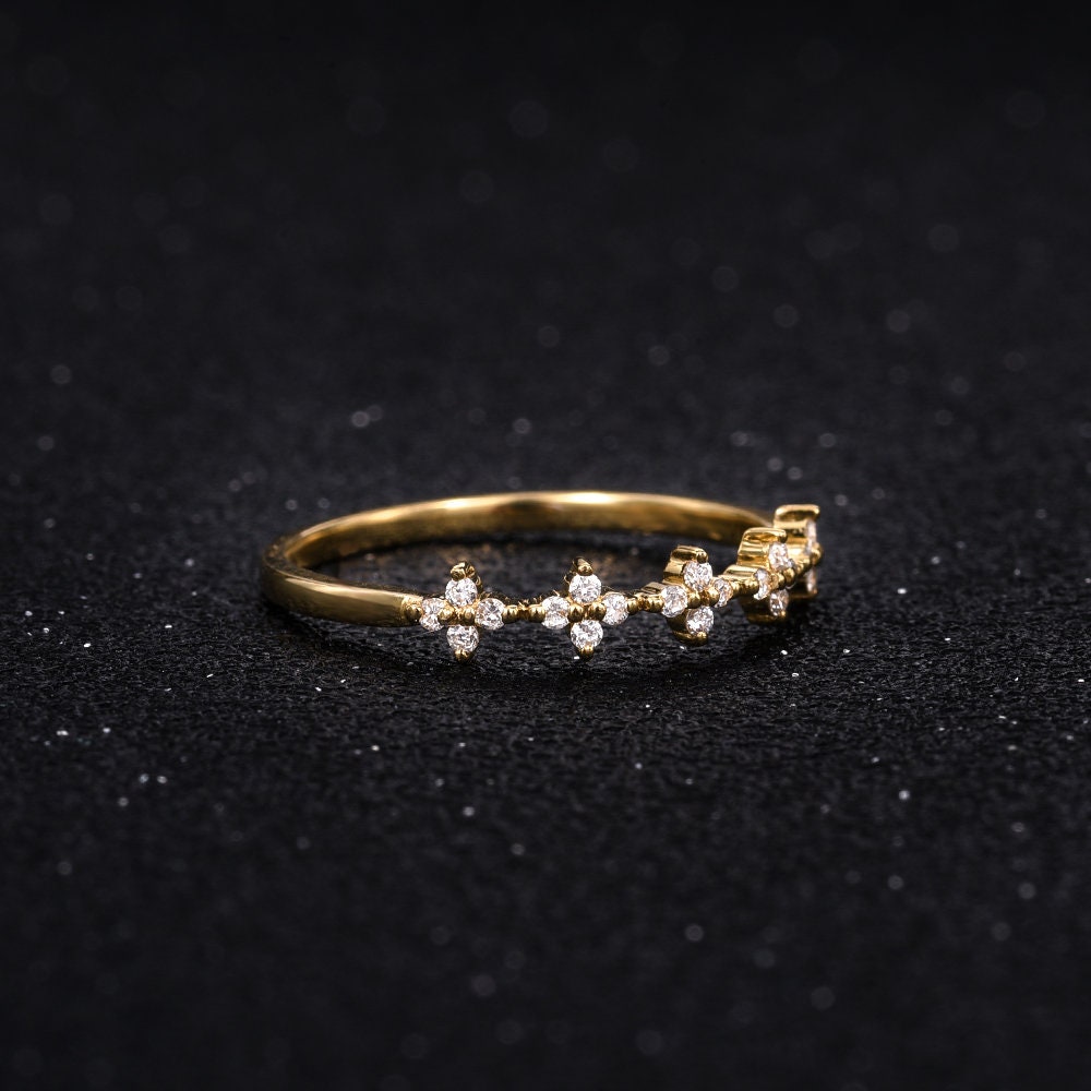 Flower Diamond Band Unique Diamond Ring Stacking Twig Ring - Etsy