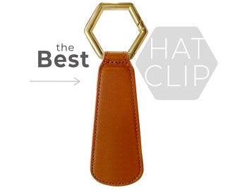 Magnetic Hat Clip for travel - Secure to your bag purse or luggage to carry your hats safely - Leather with gold buckle cap retainer