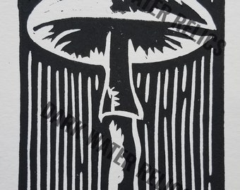 Death Cap Mushroom lino cut print