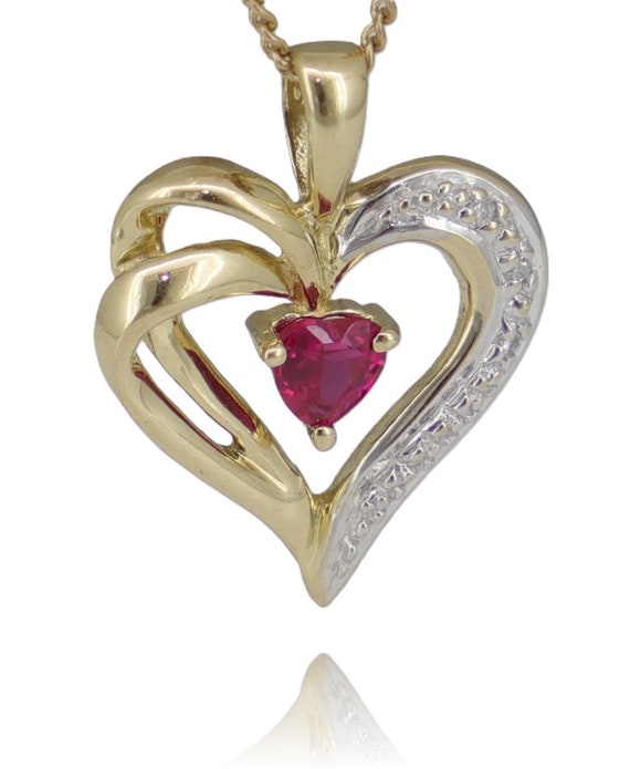 Yellow Gold ~ RUBY & DIAMOND HEART Pendant ~ Guar… - image 2