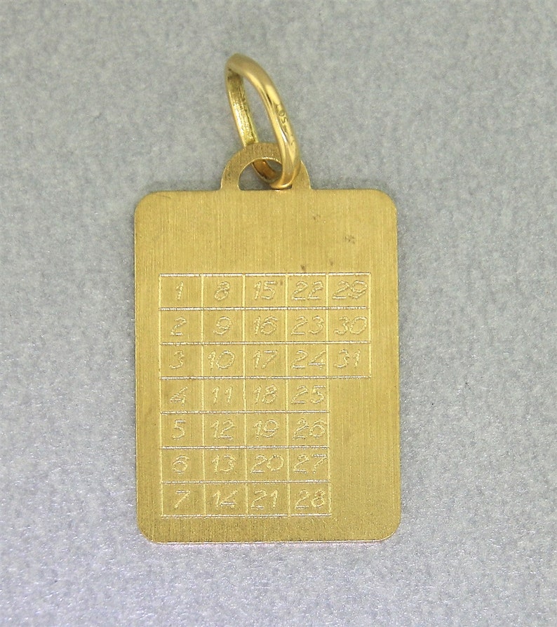 18k Yellow Gold Solid Construction CALENDAR CHARM or PENDANT Genuine 18ct 18k Gold