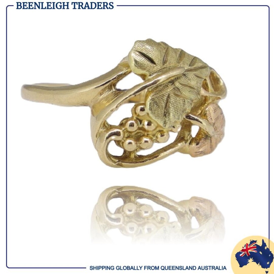 Yellow Rose & Green DAKOTA GOLD GRAPE Vine Ring Guaranteed 10k 10ct ...