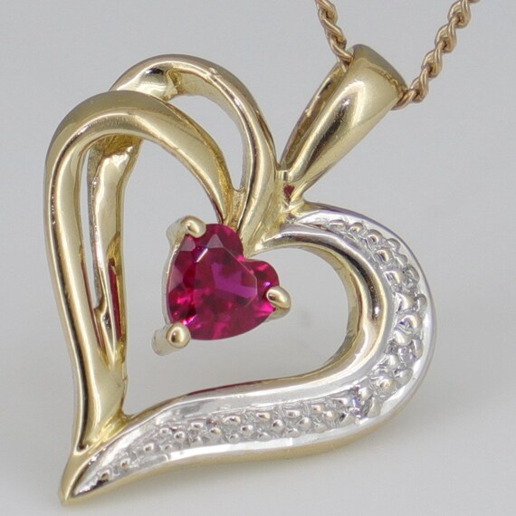 Yellow Gold ~ RUBY & DIAMOND HEART Pendant ~ Guar… - image 10