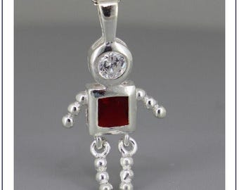 Sterling Silver - Bead Baby, Gem Baby Charm Ruby Red  July Stone Small Square  - New