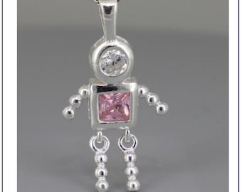 Sterling Silver - Bead Baby, Gem Baby Charm Tourmaline Pink -october Stone - New