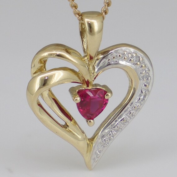 Yellow Gold ~ RUBY & DIAMOND HEART Pendant ~ Guar… - image 9