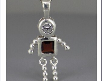 Sterling Silver - Gem Baby Boy Charm - Garnet Red January - Brand New