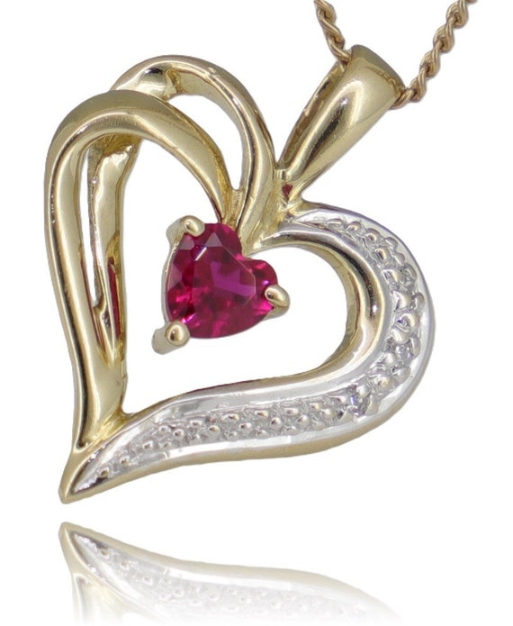 Yellow Gold ~ RUBY & DIAMOND HEART Pendant ~ Guar… - image 3