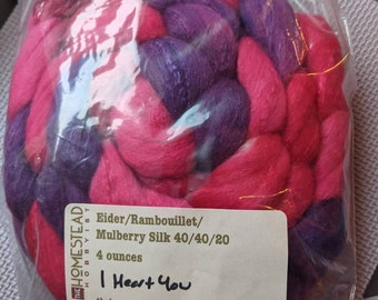 Destash Homestead Hobbyist Eider/Ramboullet/Mulberry Silk 40/40/20 Spinning Fiber