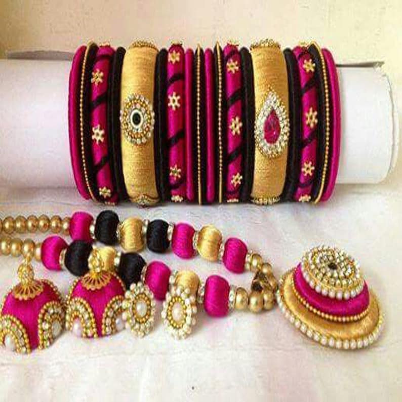 bangle Women /& Girls Earrings Jewellery silk thread Flower Jewelry with Necklace
