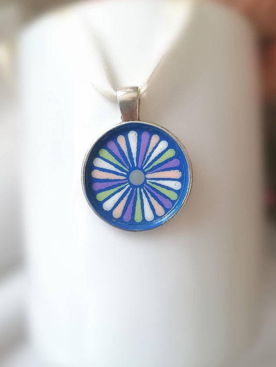 boho art unique gift idea for women 2-3 cm medailon with satin ribbon gift jewelry Hand painted metal pendant necklace