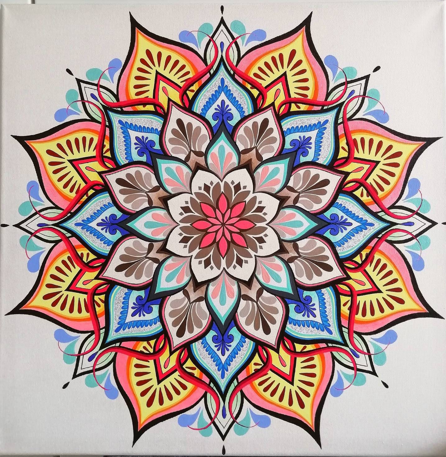 Mandala pintada à mão em tela de 50 x 50 cm | promove concentração e equilíbrio | Arte espiritual única para sua casa