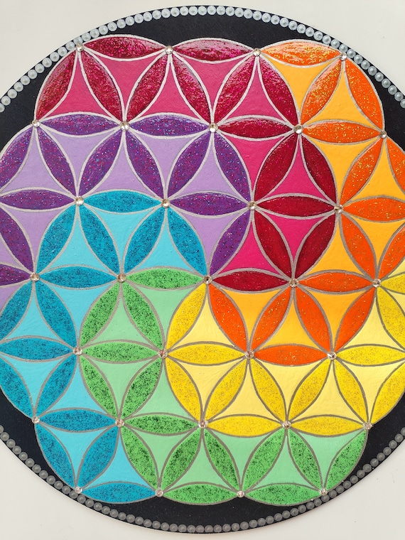 Mandala Fleur de Vie Chakra 23 cm sur Bois, Décoration Murale